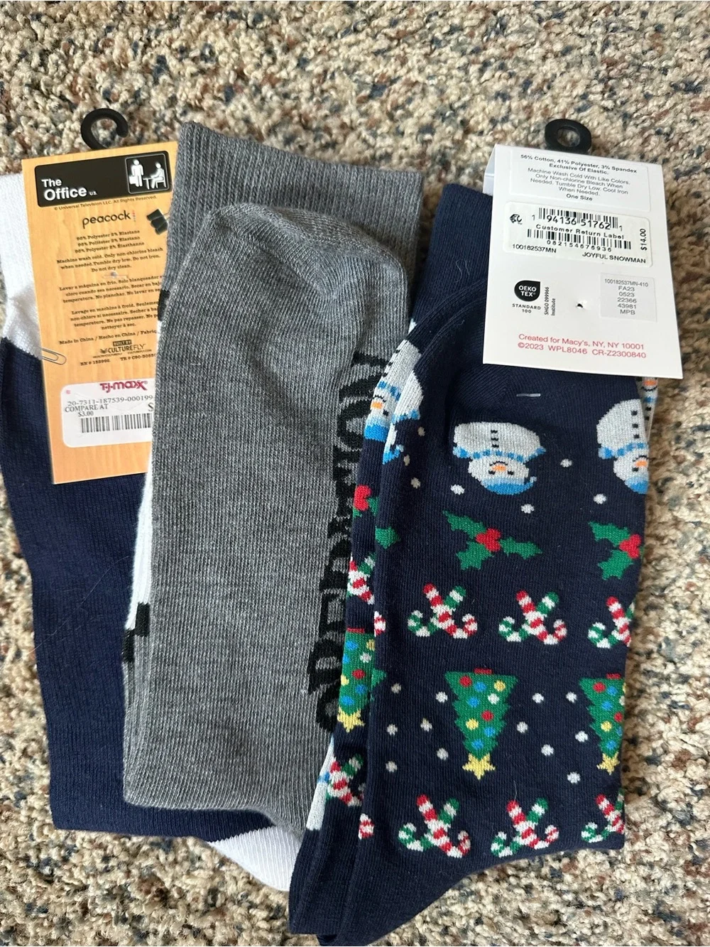 Club Room Three-Pack Novelty Crew Socks- fun, novelty, and holiday - Mens - New